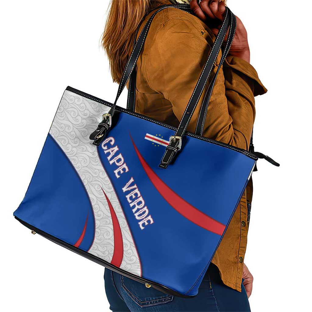 Cape Verde Leather Tote Bag with Blue Red Flag Nós Kretxeu Spirit