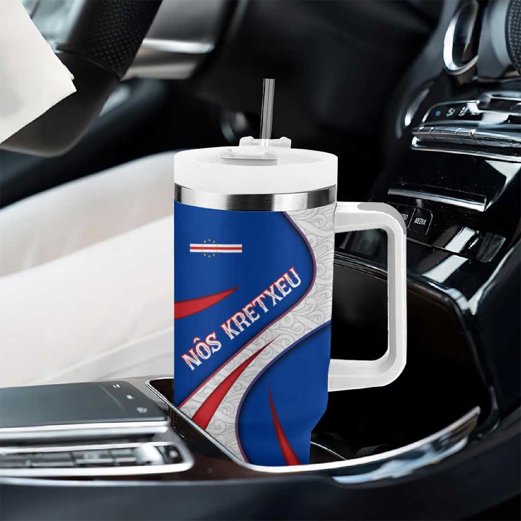 Cape Verde Tumbler With Handle with Blue Red Flag Nós Kretxeu Spirit