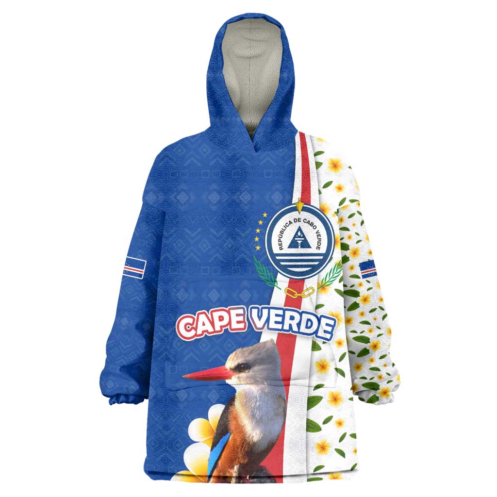 Cape Verde Kid Wearable Blanket Hoodie Kingfisher Bird Floral Flag Spirit - African Pride