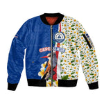 Cape Verde Sleeve Zip Bomber Jacket Kingfisher Bird Floral Flag Spirit - African Pride