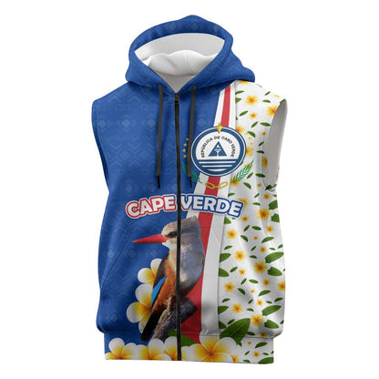 Cape Verde Sleeveless Zip Hoodie Kingfisher Bird Floral Flag Spirit - African Pride