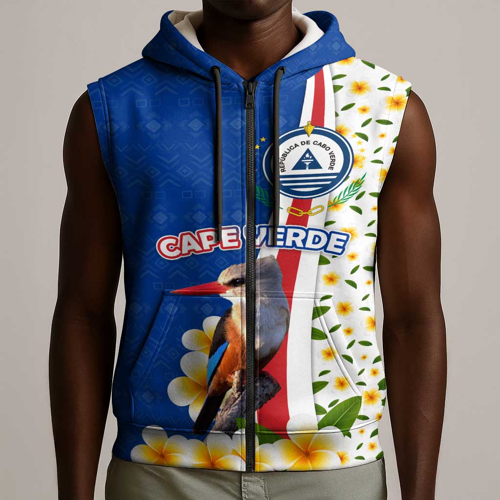 Cape Verde Sleeveless Zip Hoodie Kingfisher Bird Floral Flag Spirit - African Pride