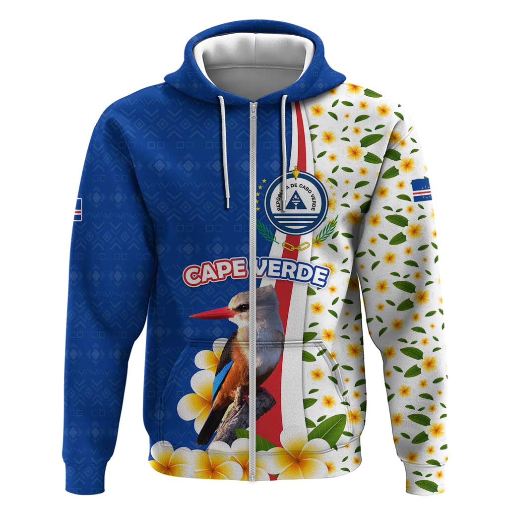 Cape Verde Zip Hoodie Kingfisher Bird Floral Flag Spirit - African Pride