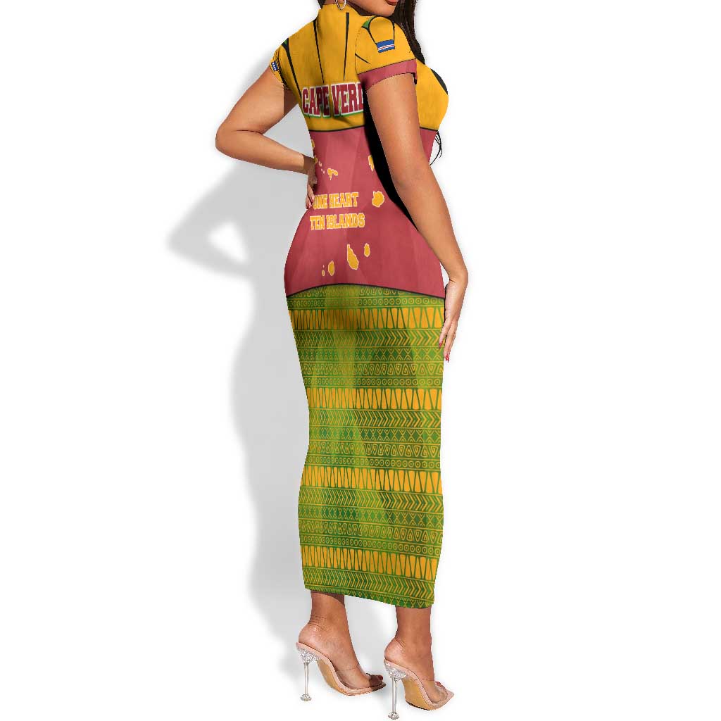 Cape Verde Short Sleeve Bodycon Dress One Heart Ten Islands National Emblem Spirit - African Pride