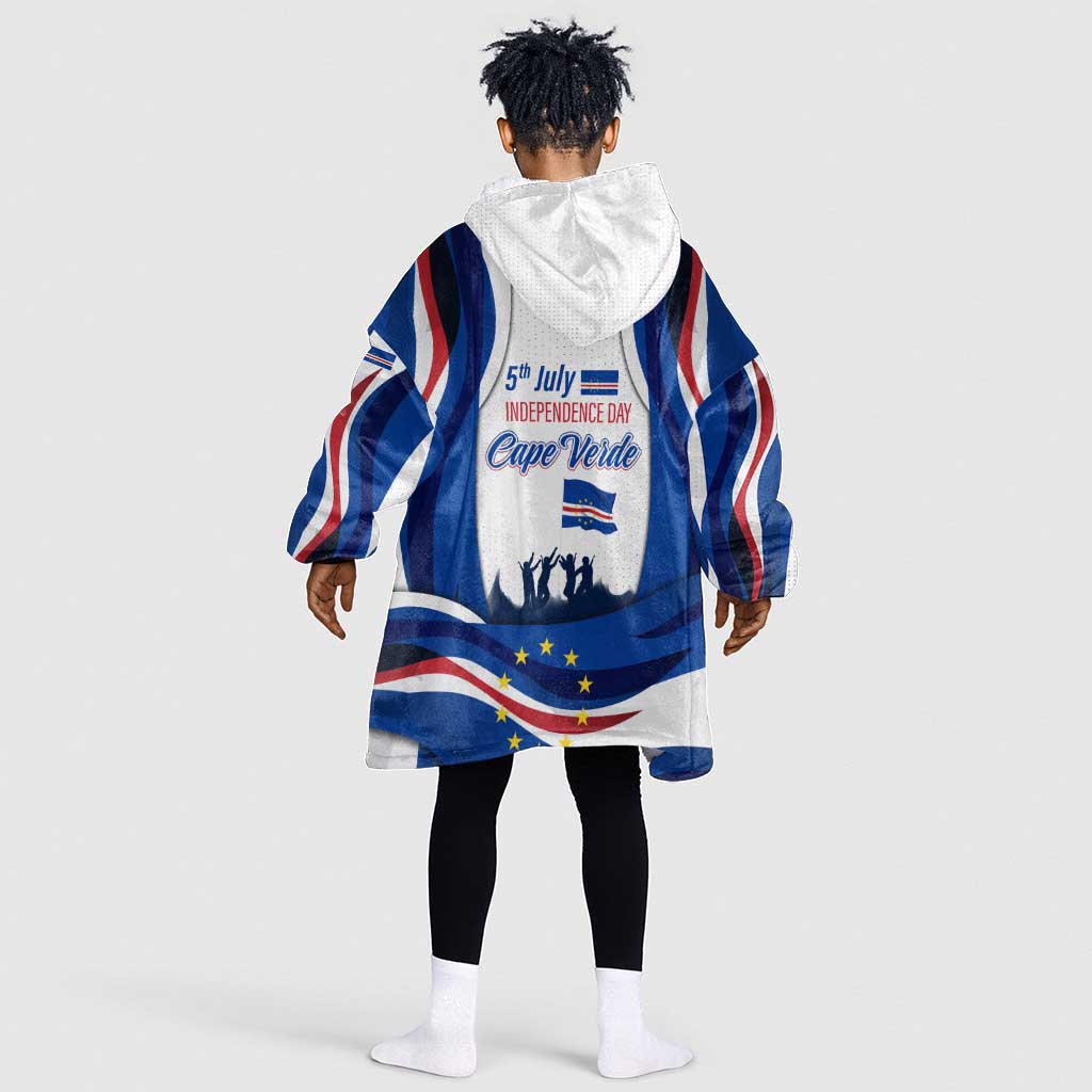 Cape Verde Kid Wearable Blanket Hoodie with Independence Day 5th July Flag Celebration Spirit