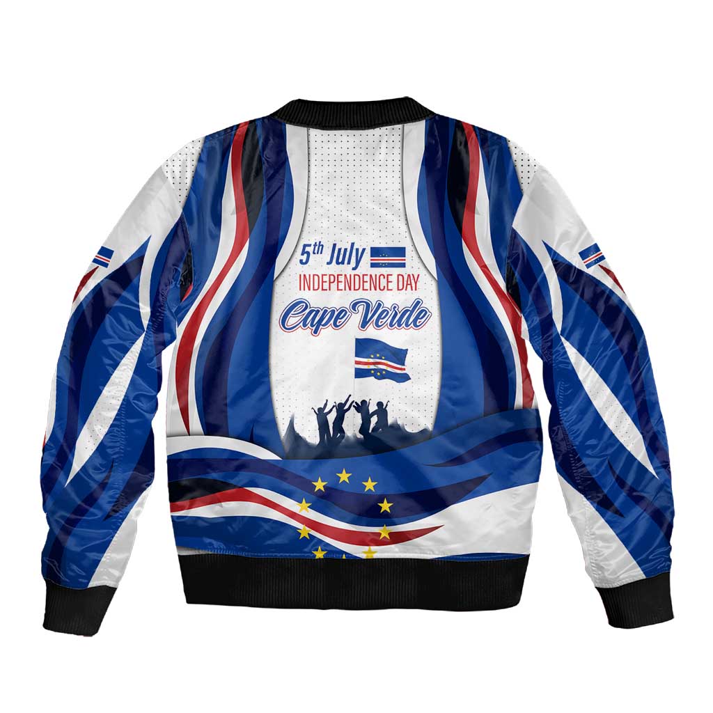 Cape Verde Sleeve Zip Bomber Jacket with Independence Day 5th July Flag Celebration Spirit