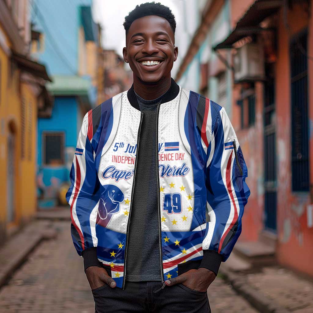 Cape Verde Sleeve Zip Bomber Jacket with Independence Day 5th July Flag Celebration Spirit