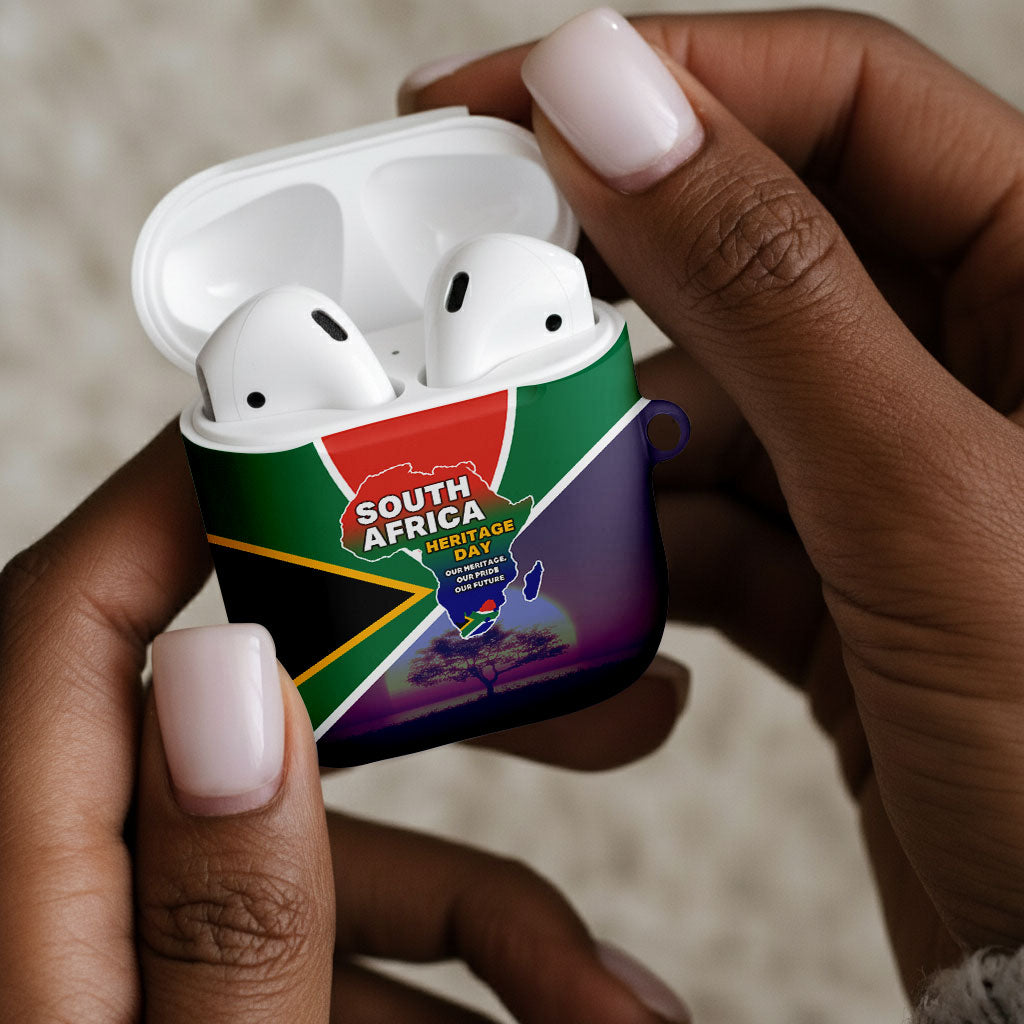 South Africa Heritage Day AirPods Case Celebrating Roots Flag Map Sunset Savanna