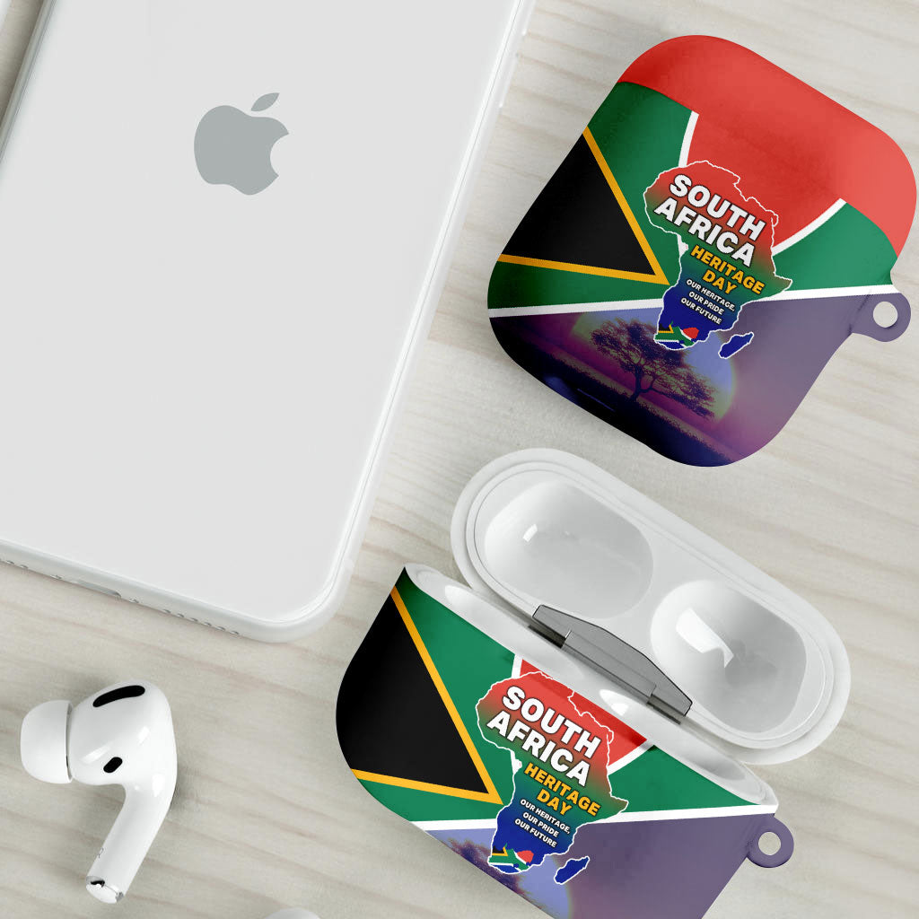 South Africa Heritage Day AirPods Case Celebrating Roots Flag Map Sunset Savanna