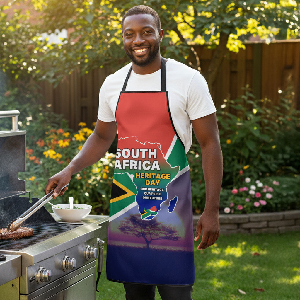 South Africa Heritage Day Apron Celebrating Roots Flag Map Sunset Savanna