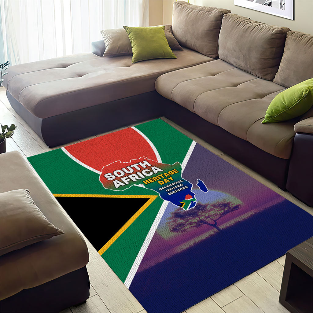 South Africa Heritage Day Area Rug Celebrating Roots Flag Map Sunset Savanna