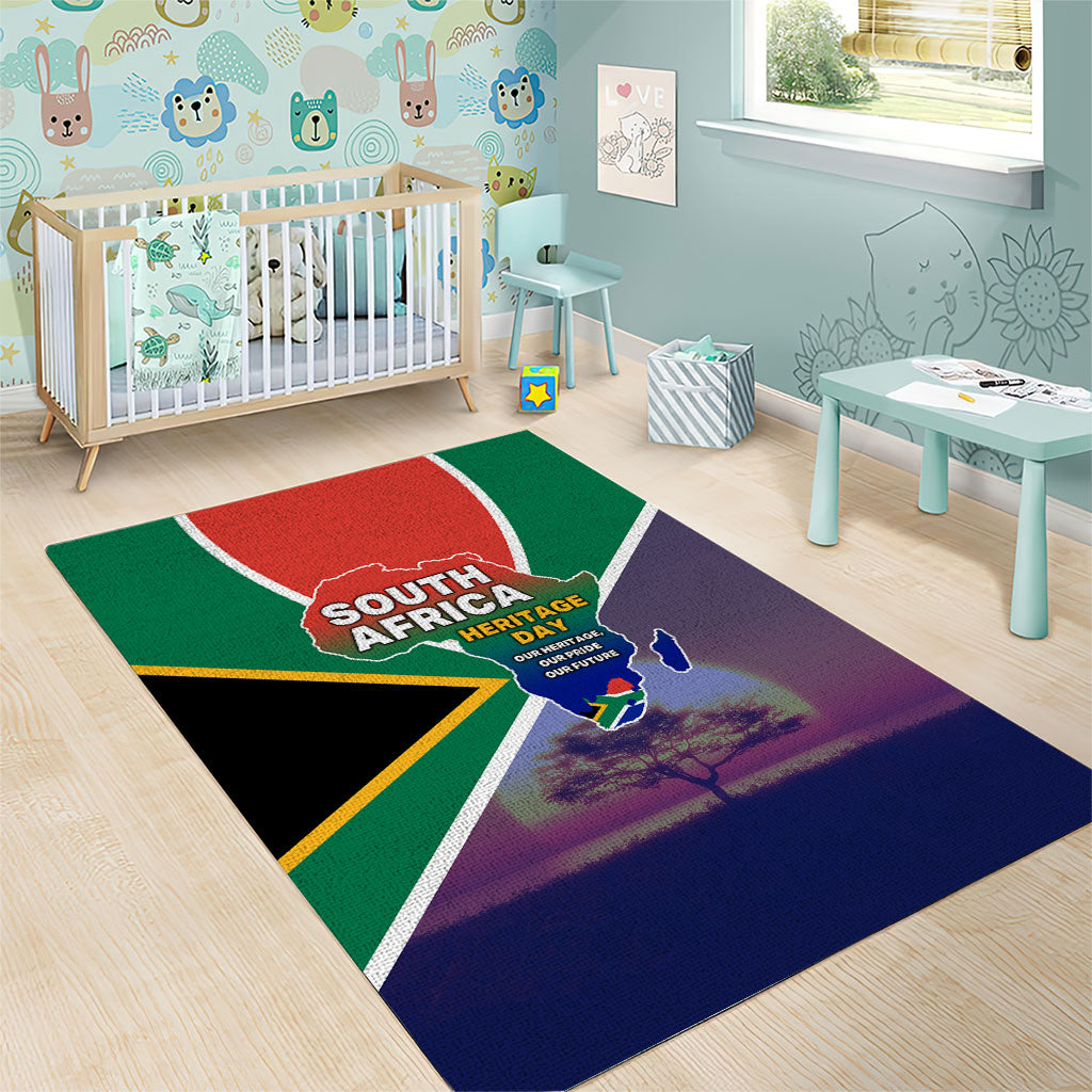 South Africa Heritage Day Area Rug Celebrating Roots Flag Map Sunset Savanna