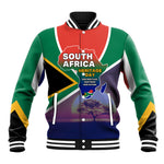 South Africa Heritage Day Baseball Jacket Celebrating Roots Flag Map Sunset Savanna