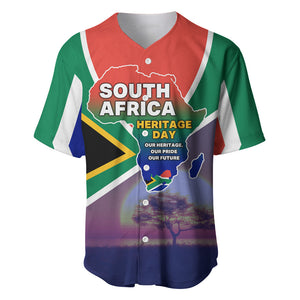 South Africa Heritage Day Baseball Jersey Celebrating Roots Flag Map Sunset Savanna
