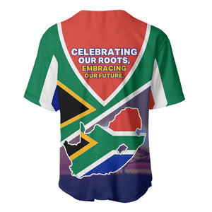 South Africa Heritage Day Baseball Jersey Celebrating Roots Flag Map Sunset Savanna