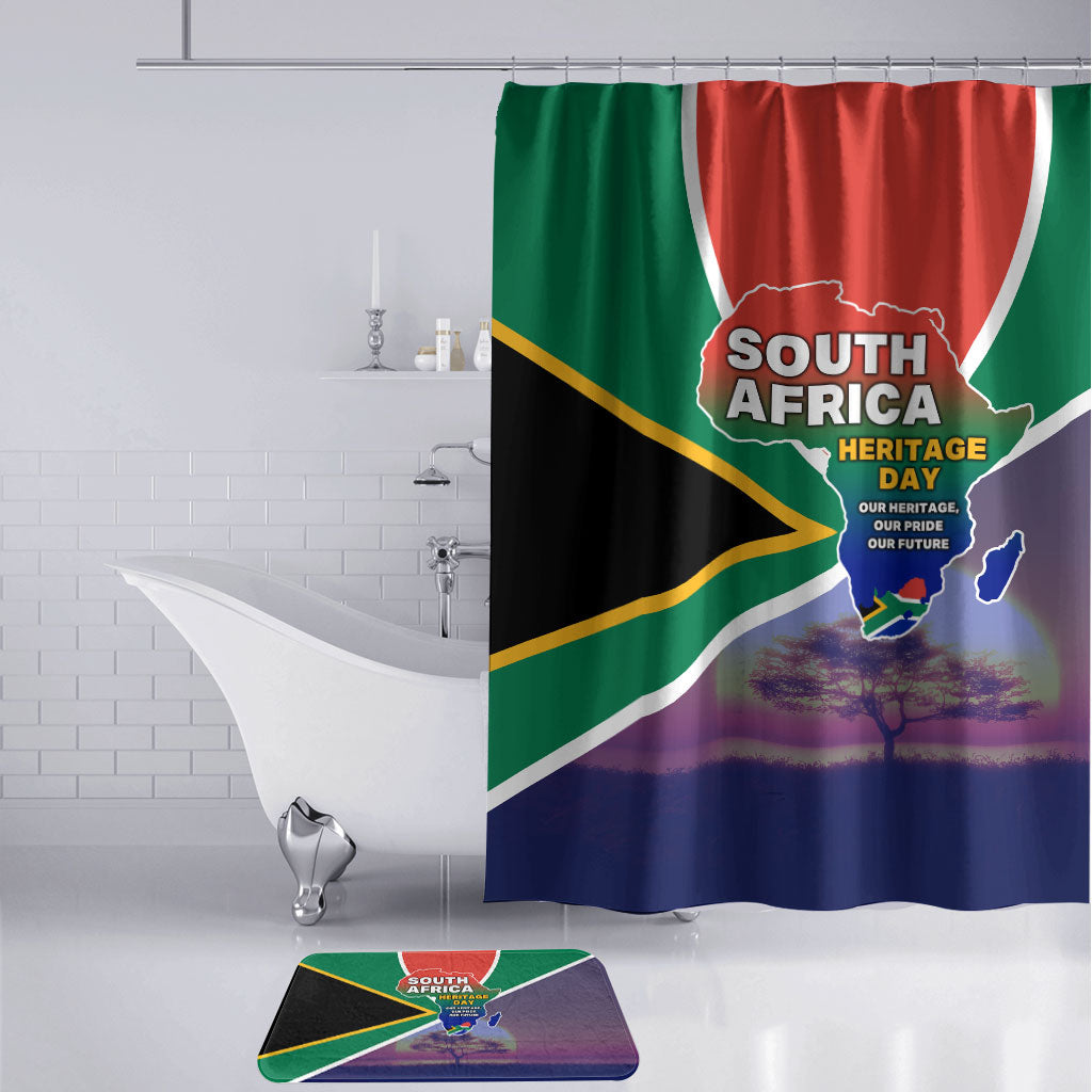 South Africa Heritage Day Bathroom Set Celebrating Roots Flag Map Sunset Savanna