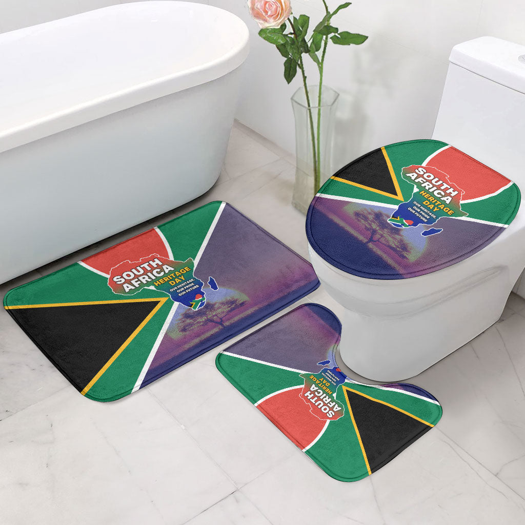 South Africa Heritage Day Bathroom Set Celebrating Roots Flag Map Sunset Savanna