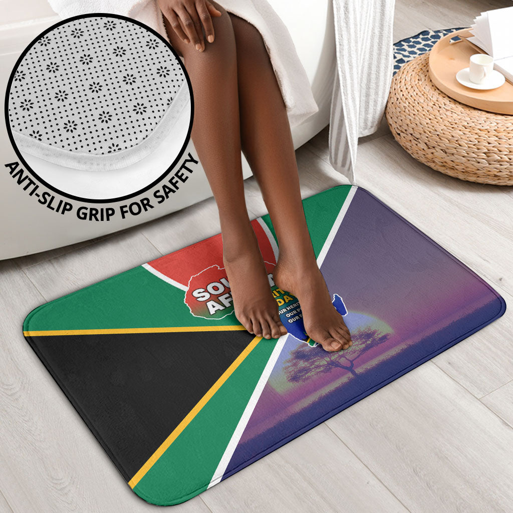 South Africa Heritage Day Bathroom Set Celebrating Roots Flag Map Sunset Savanna