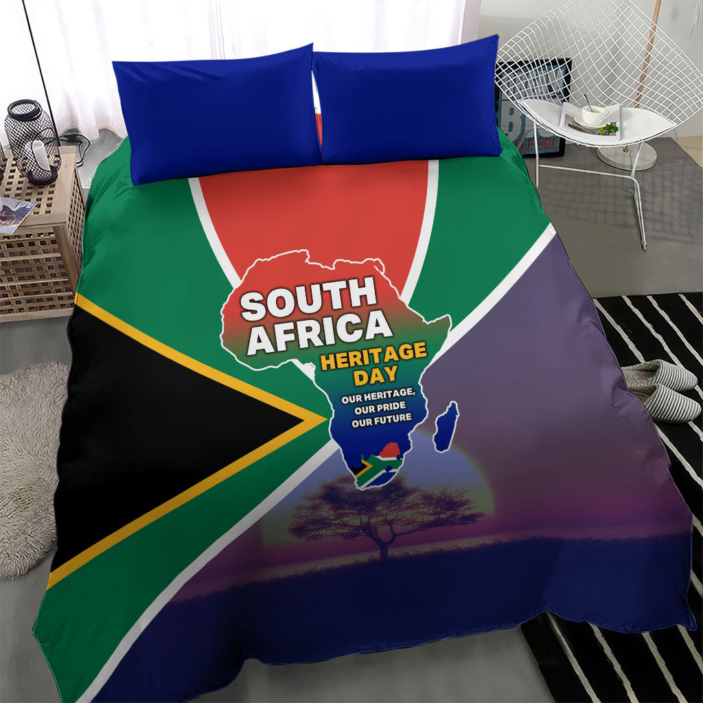 South Africa Heritage Day Bedding Set Celebrating Roots Flag Map Sunset Savanna