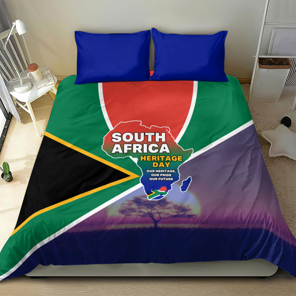 South Africa Heritage Day Bedding Set Celebrating Roots Flag Map Sunset Savanna