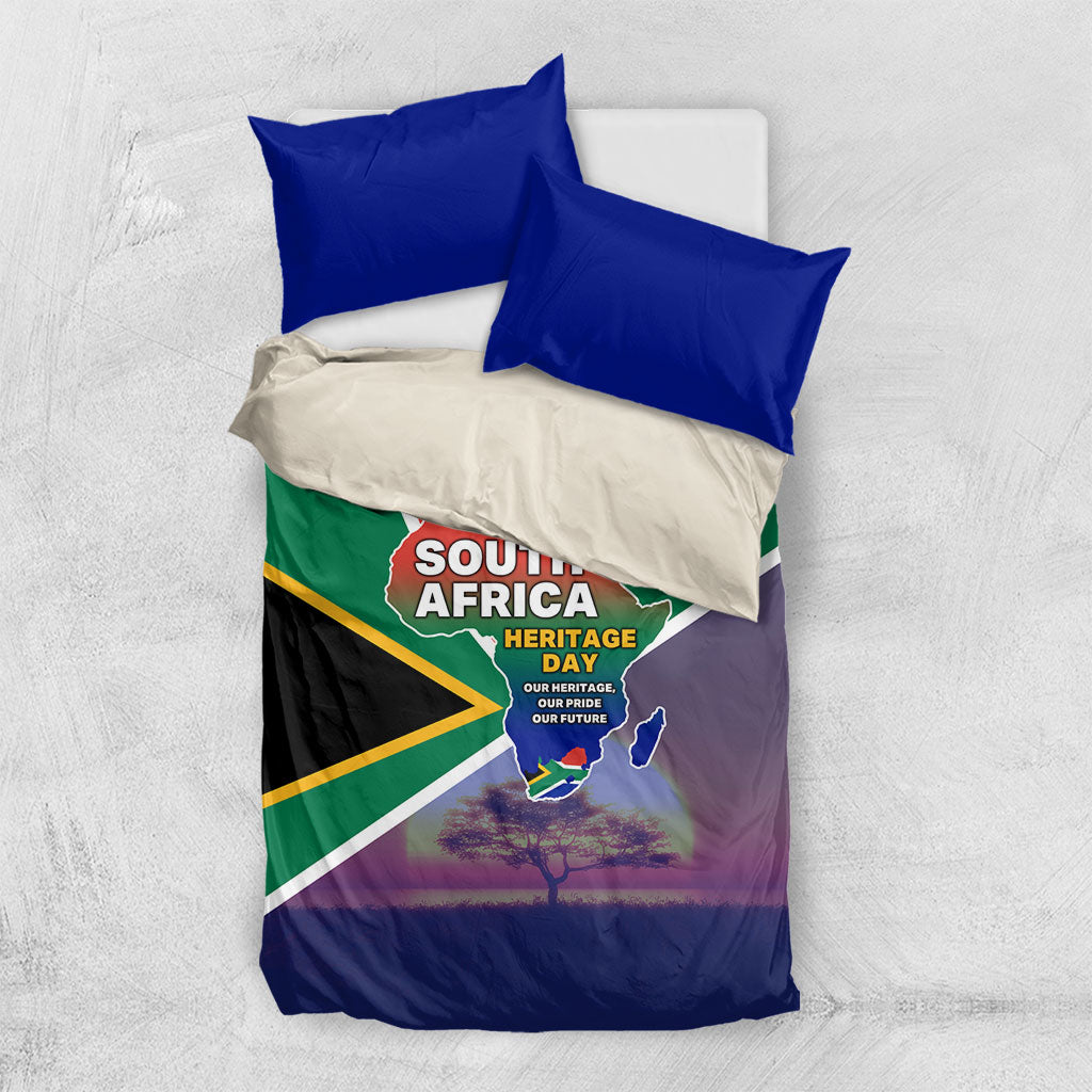 South Africa Heritage Day Bedding Set Celebrating Roots Flag Map Sunset Savanna