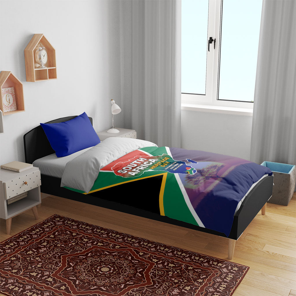 South Africa Heritage Day Bedding Set Celebrating Roots Flag Map Sunset Savanna