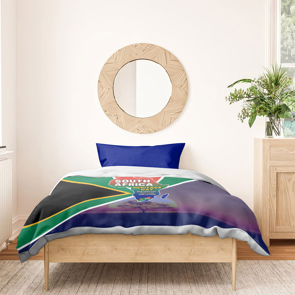South Africa Heritage Day Bedding Set Celebrating Roots Flag Map Sunset Savanna