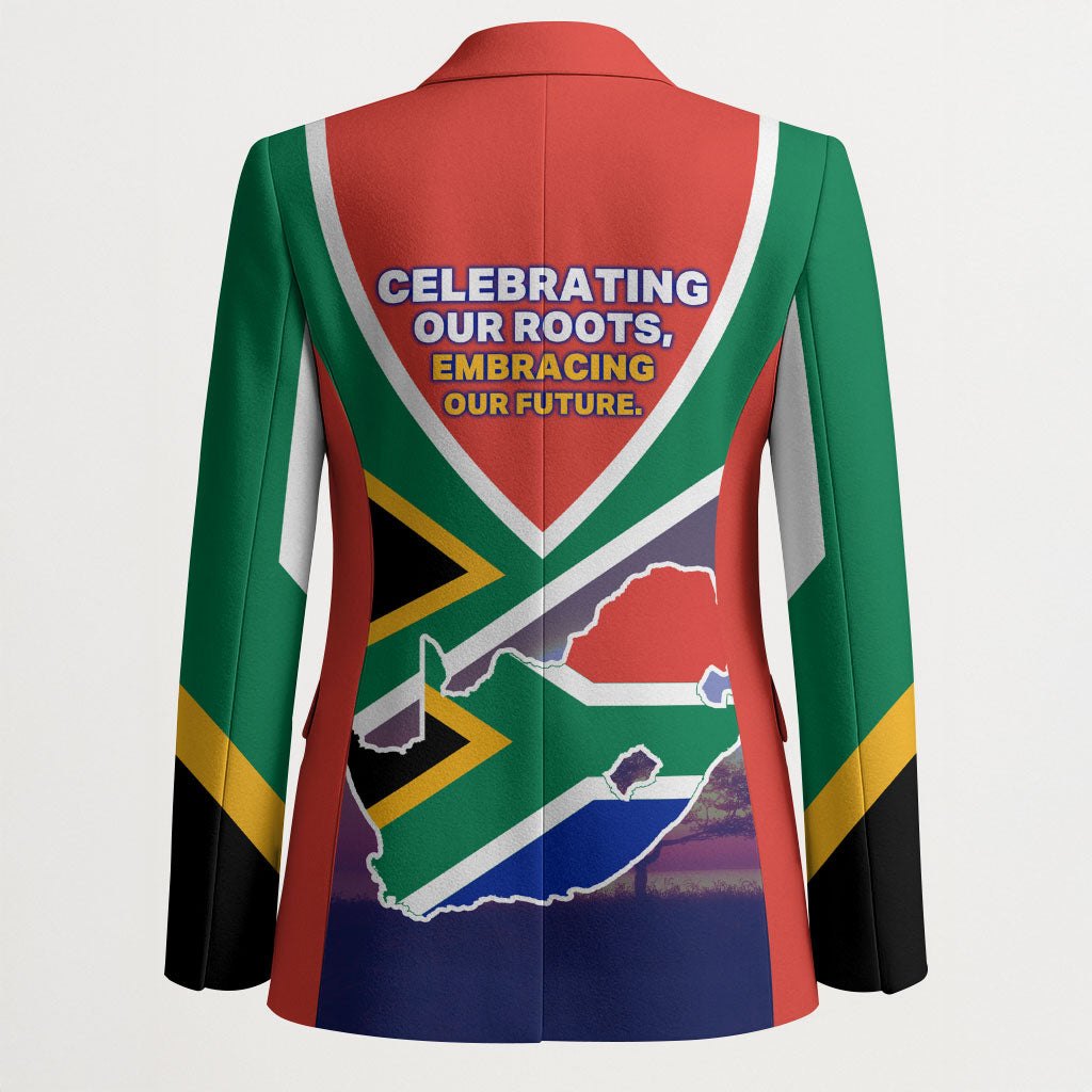 South Africa Heritage Day Blazer Celebrating Roots Flag Map Sunset Savanna