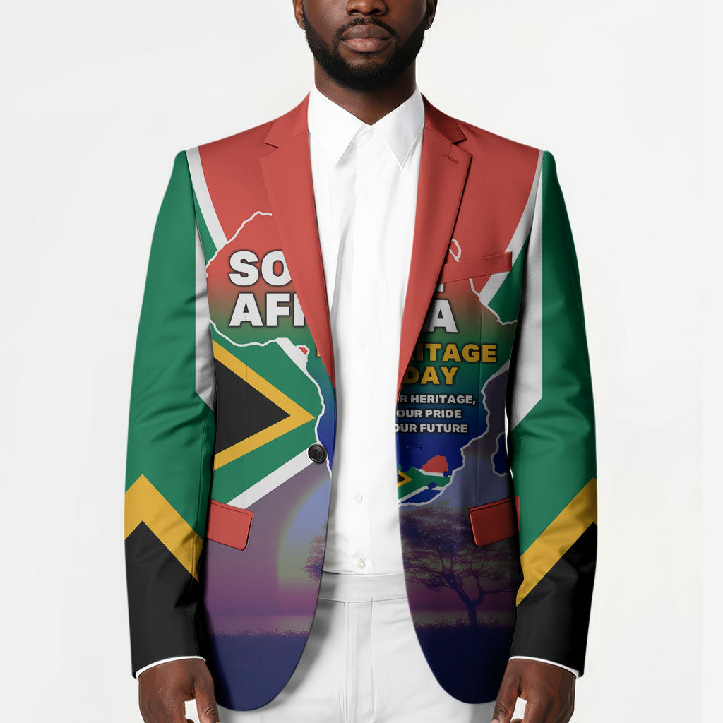 South Africa Heritage Day Blazer Celebrating Roots Flag Map Sunset Savanna