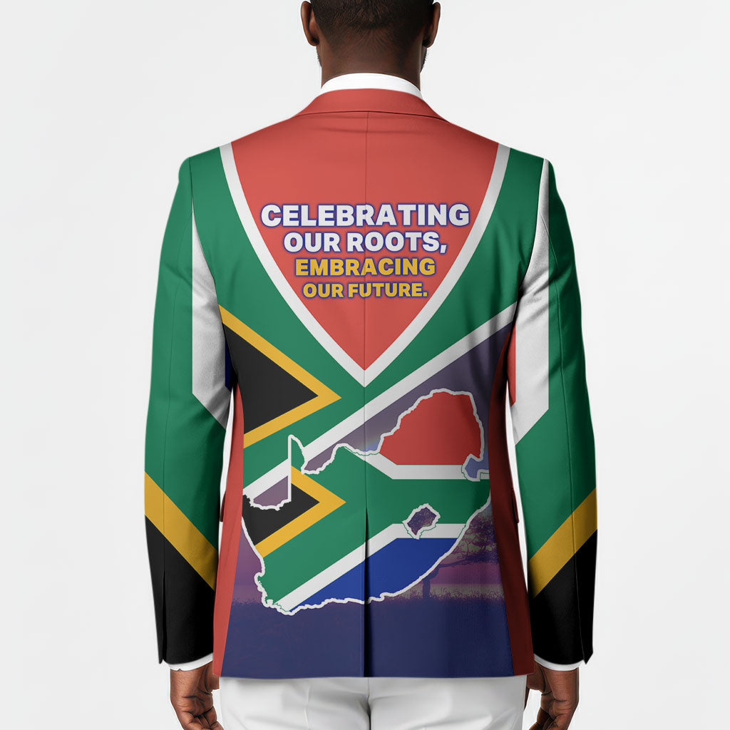 South Africa Heritage Day Blazer Celebrating Roots Flag Map Sunset Savanna