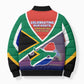 South Africa Heritage Day Bomber Puffer Jacket Celebrating Roots Flag Map Sunset Savanna