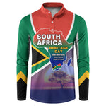 South Africa Heritage Day Button Sweatshirt Celebrating Roots Flag Map Sunset Savanna