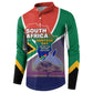 South Africa Heritage Day Button Sweatshirt Celebrating Roots Flag Map Sunset Savanna