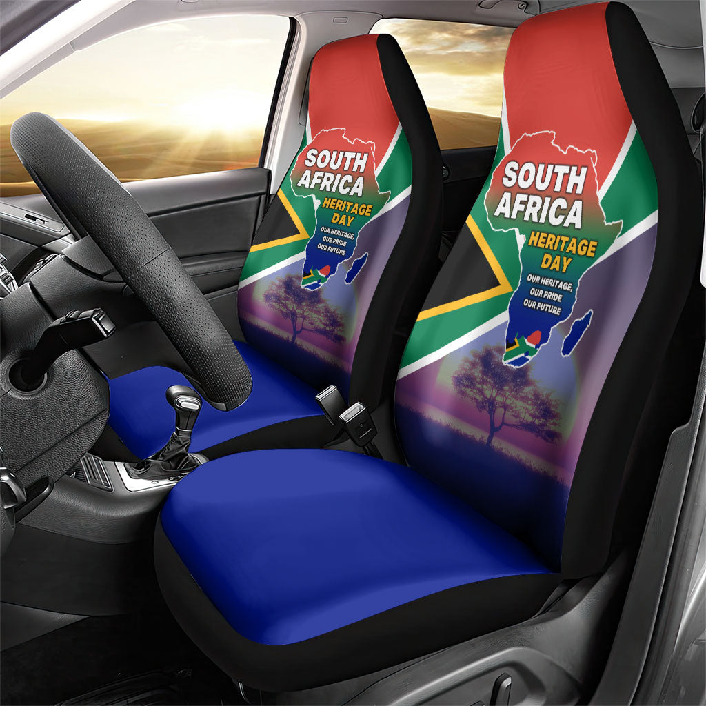 South Africa Heritage Day Car Seat Cover Celebrating Roots Flag Map Sunset Savanna