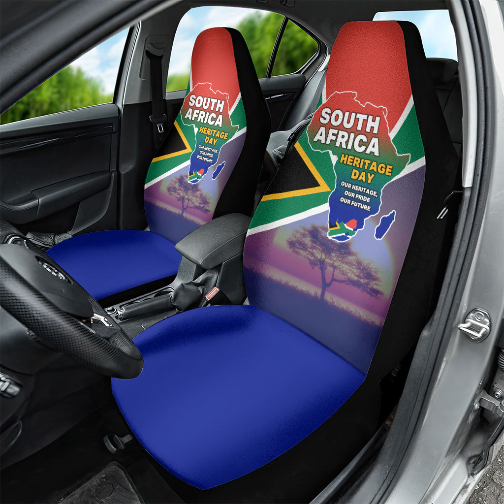 South Africa Heritage Day Car Seat Cover Celebrating Roots Flag Map Sunset Savanna