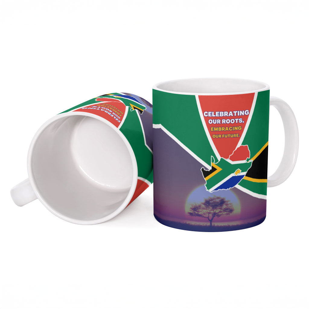 South Africa Heritage Day Ceramic Mug Celebrating Roots Flag Map Sunset Savanna