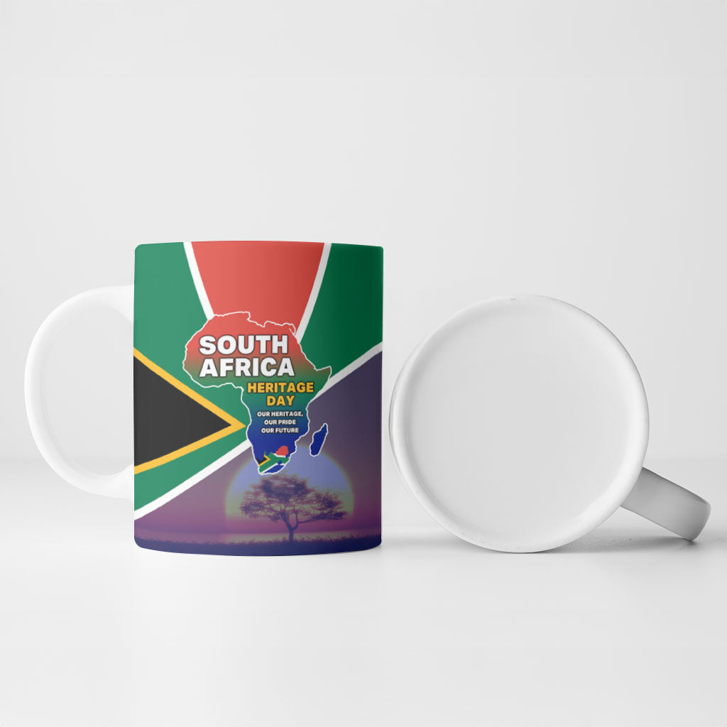 South Africa Heritage Day Ceramic Mug Celebrating Roots Flag Map Sunset Savanna