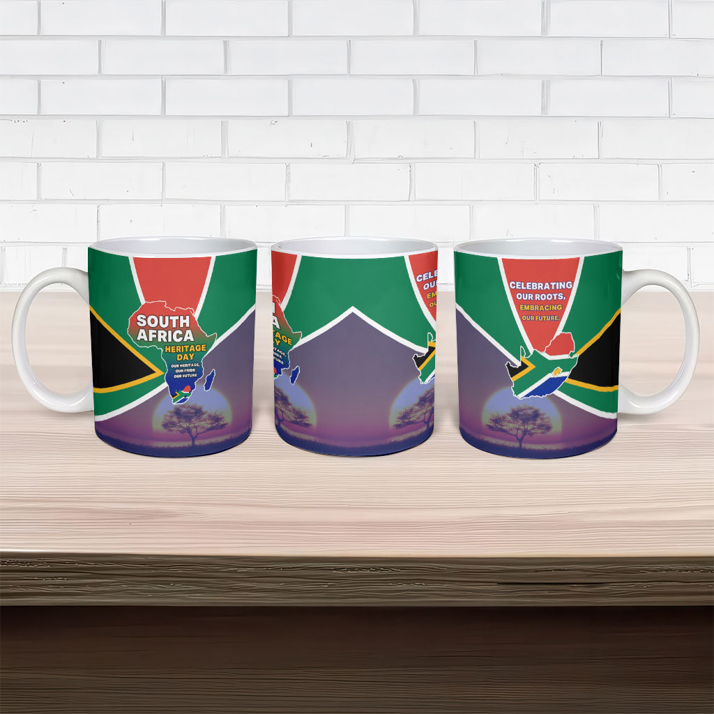 South Africa Heritage Day Ceramic Mug Celebrating Roots Flag Map Sunset Savanna