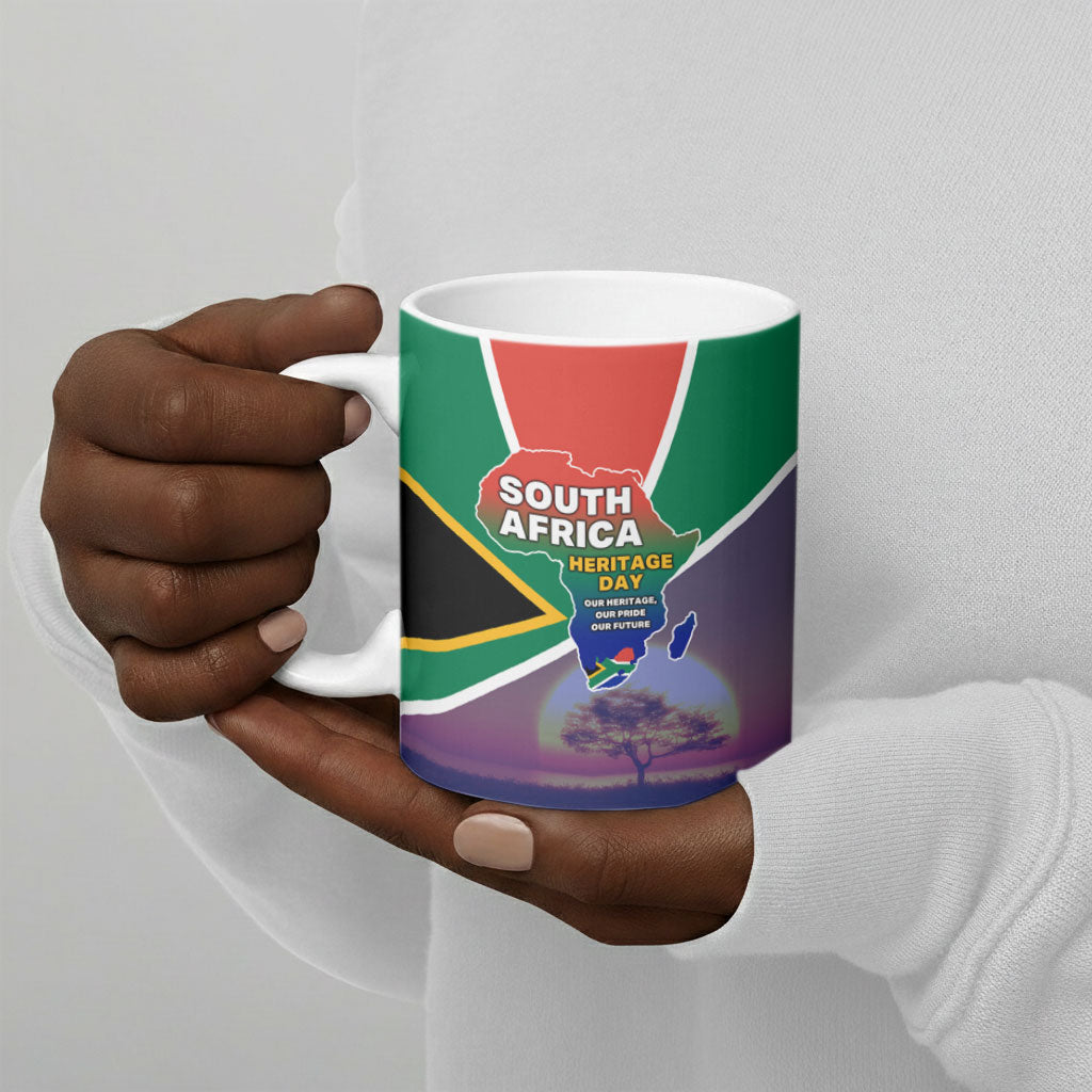 South Africa Heritage Day Ceramic Mug Celebrating Roots Flag Map Sunset Savanna