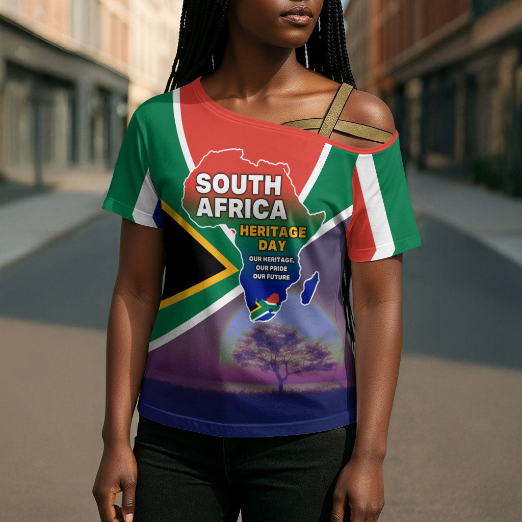 South Africa Heritage Day Cross Shoulder Shirt Celebrating Roots Flag Map Sunset Savanna