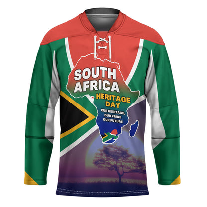 South Africa Heritage Day Hockey Jersey Celebrating Roots Flag Map Sunset Savanna