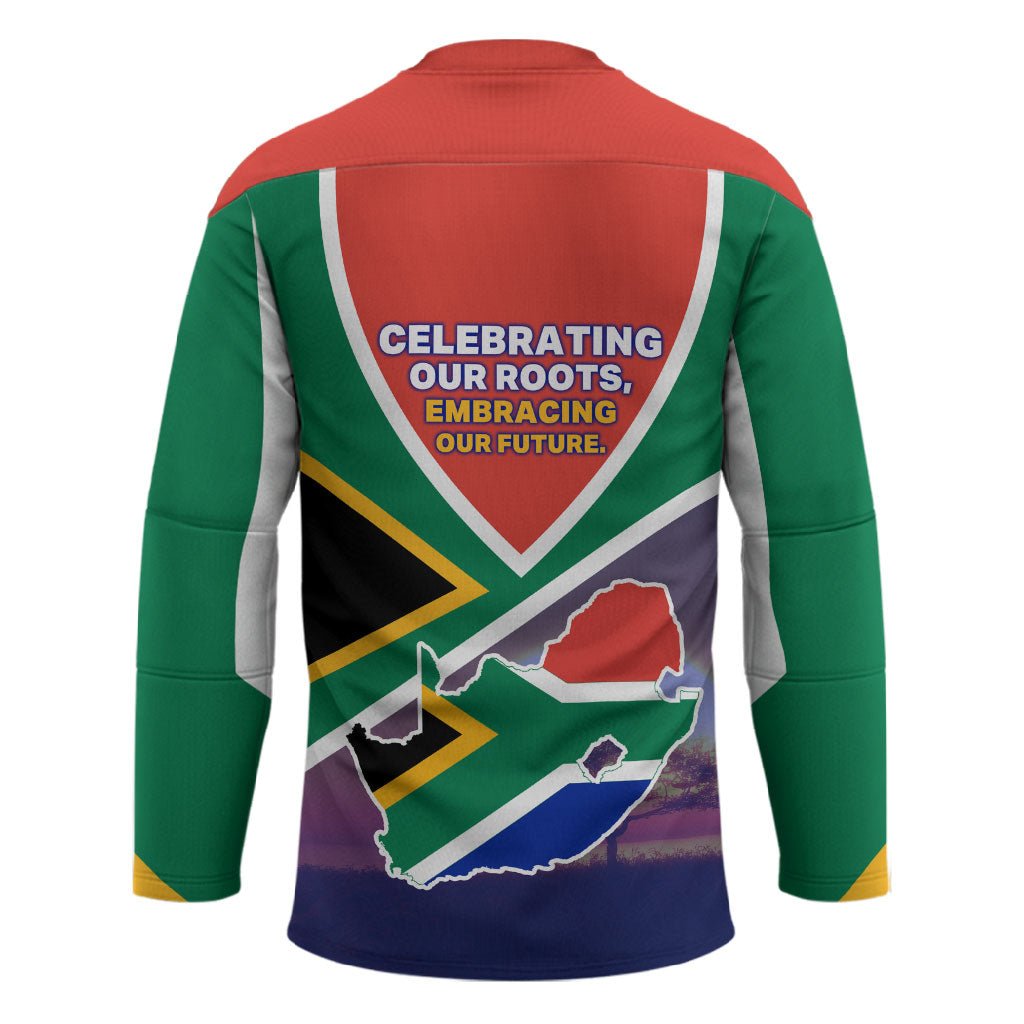 South Africa Heritage Day Hockey Jersey Celebrating Roots Flag Map Sunset Savanna