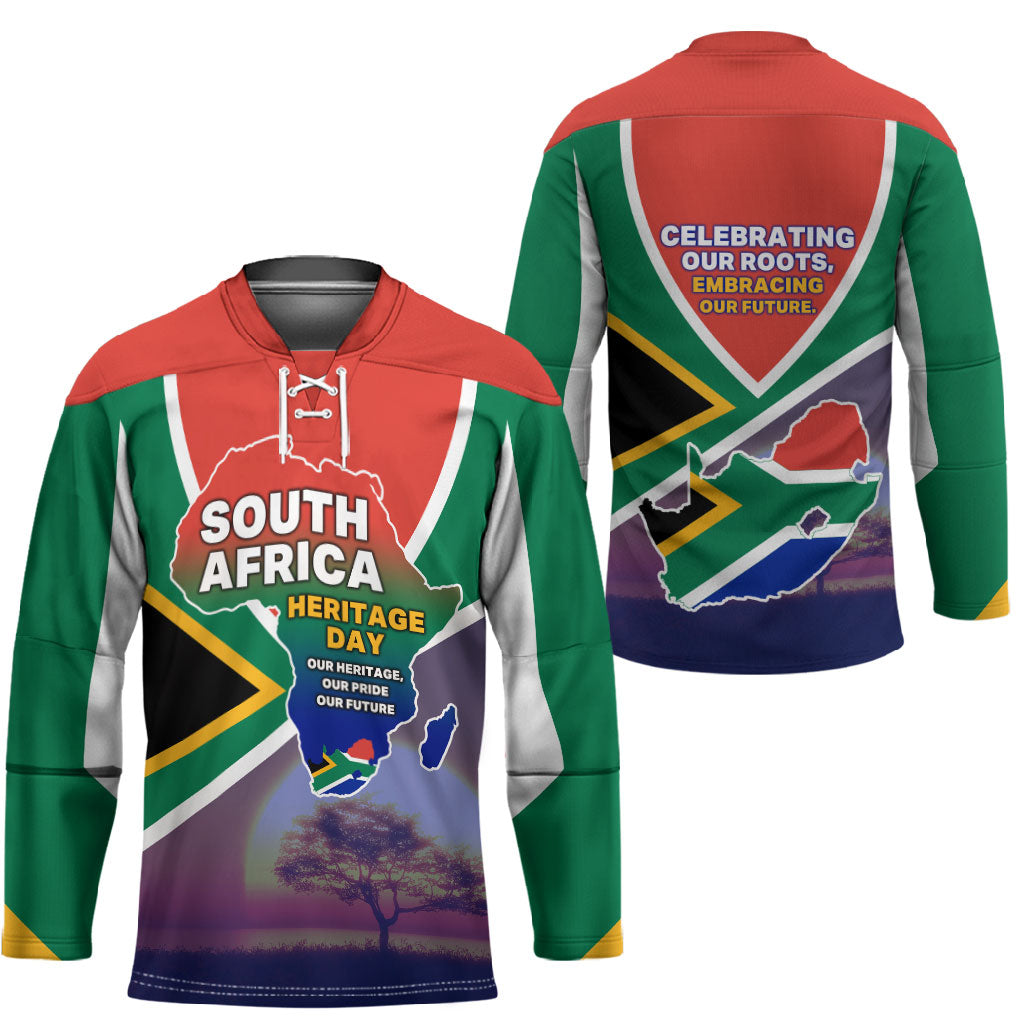 South Africa Heritage Day Hockey Jersey Celebrating Roots Flag Map Sunset Savanna