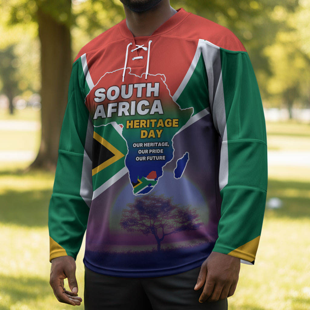 South Africa Heritage Day Hockey Jersey Celebrating Roots Flag Map Sunset Savanna