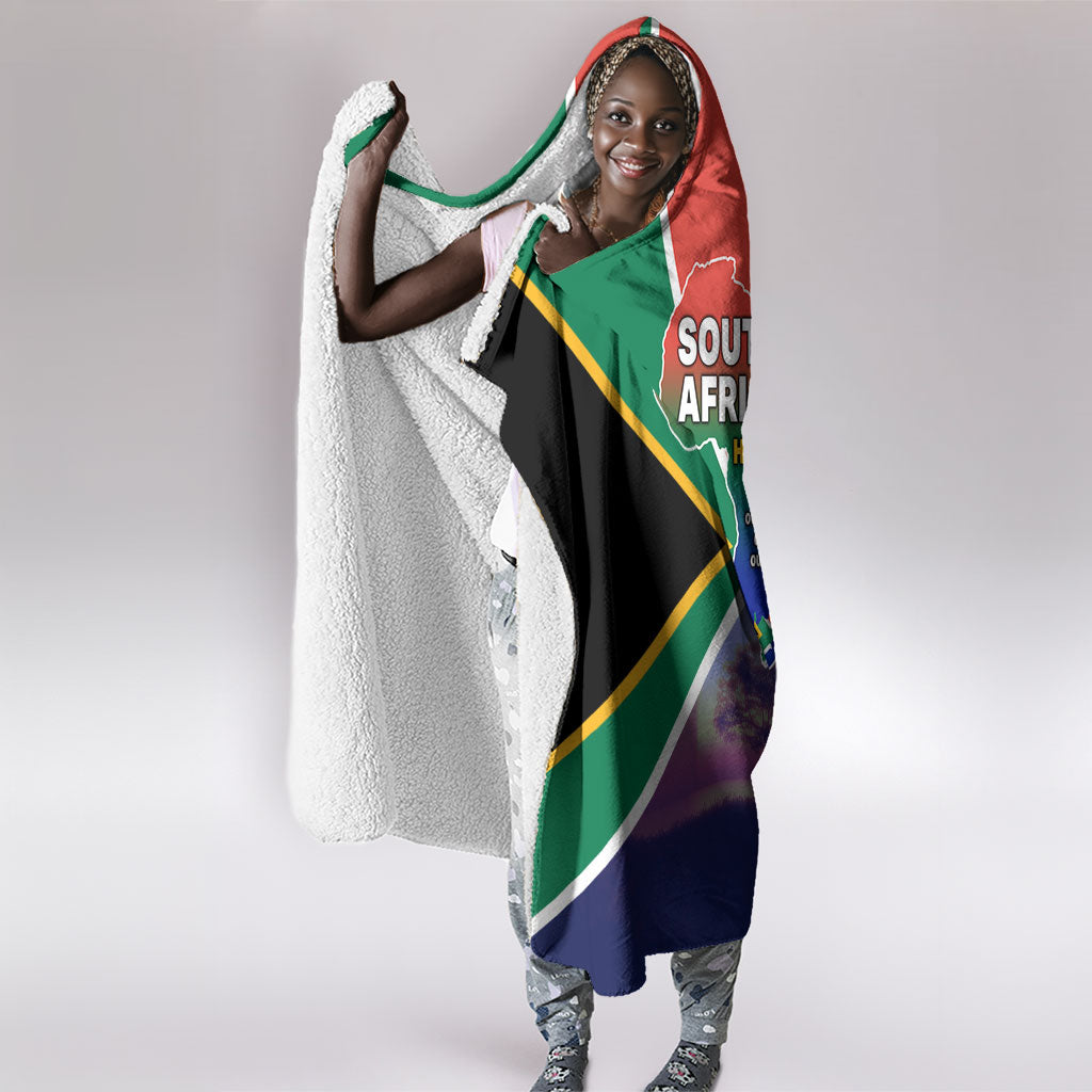 South Africa Heritage Day Hooded Blanket Celebrating Roots Flag Map Sunset Savanna