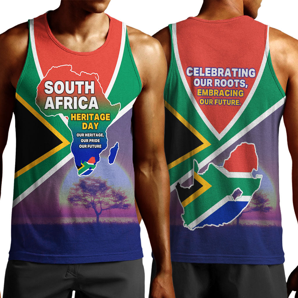 South Africa Heritage Day Men Tank Top Celebrating Roots Flag Map Sunset Savanna