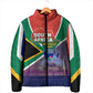 South Africa Heritage Day Padded Jacket Celebrating Roots Flag Map Sunset Savanna