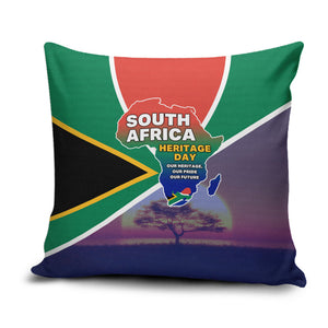 South Africa Heritage Day Pillow Cover Celebrating Roots Flag Map Sunset Savanna
