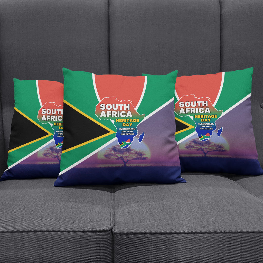 South Africa Heritage Day Pillow Cover Celebrating Roots Flag Map Sunset Savanna