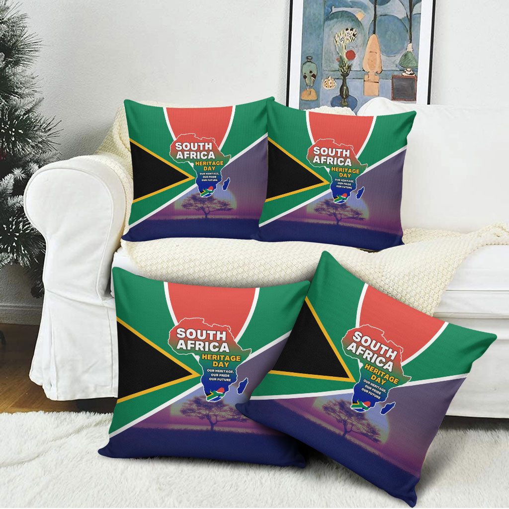 South Africa Heritage Day Pillow Cover Celebrating Roots Flag Map Sunset Savanna